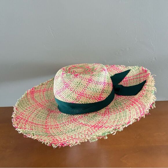 Sensi Studio Women\'s Pareado Frayed Extra Long Brim Panama Hat In Pine Pink